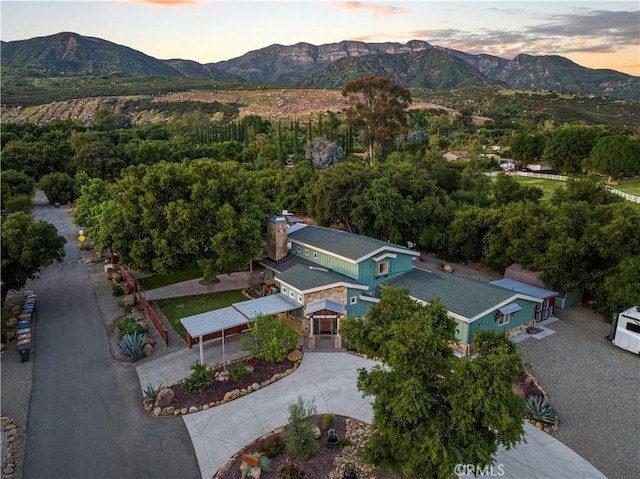 12475 Christmas Tree Rd, Ojai, CA 93023 - aerial view at dusk with a mountain view