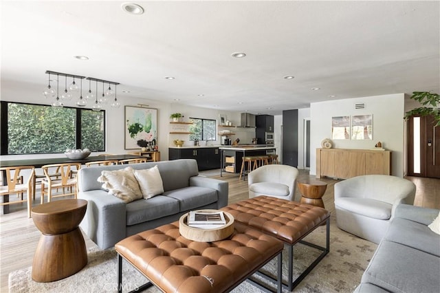 living room featuring light wood-type flooring