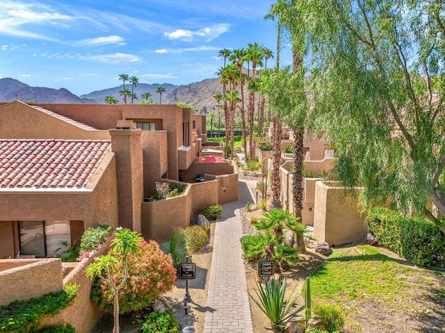 view of yard with a mountain view