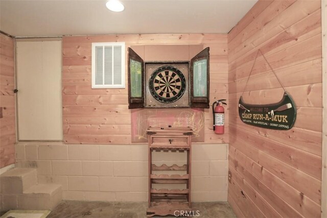 bathroom with wooden walls