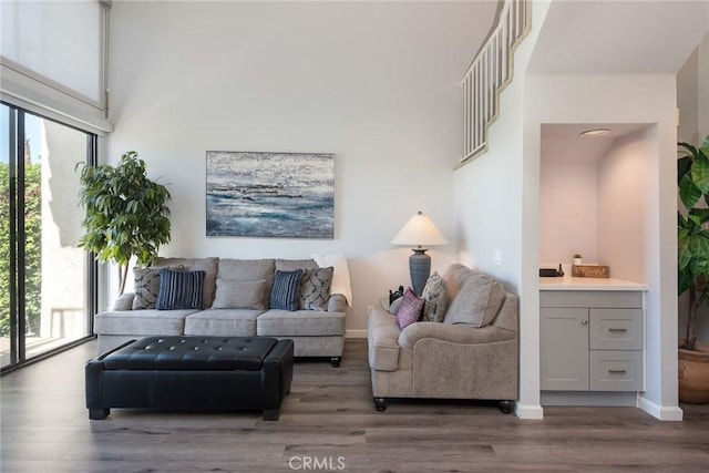 living room with hardwood / wood-style flooring