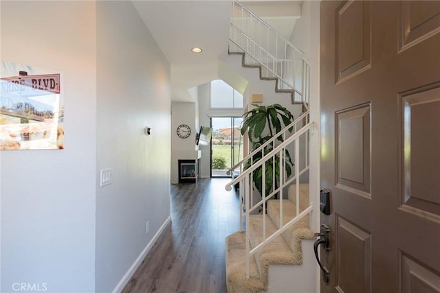 entrance foyer with dark hardwood / wood-style floors