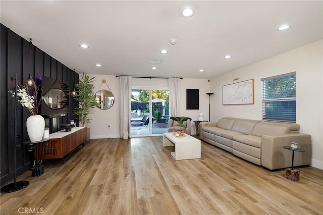 living room with light wood-type flooring