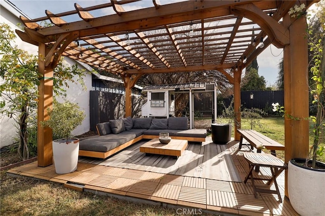 view of patio / terrace featuring outdoor lounge area and a pergola