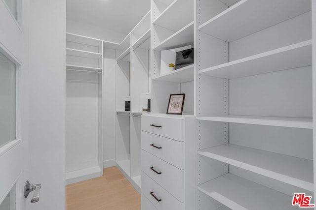 spacious closet featuring light hardwood / wood-style flooring