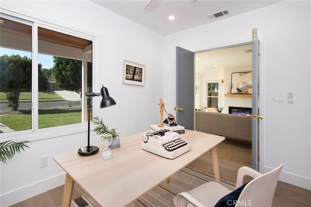 office space featuring hardwood / wood-style flooring