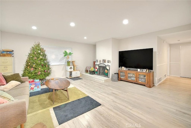 living room featuring light wood-type flooring