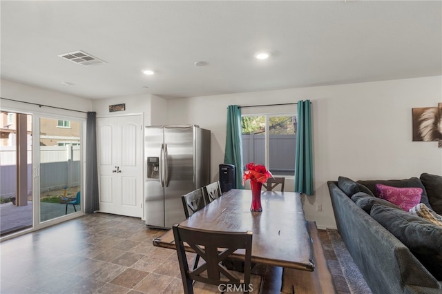 dining area featuring recessed lighting and visible vents