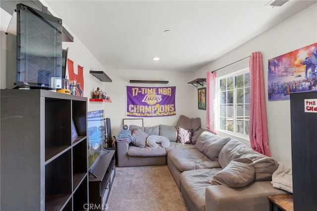 carpeted living room with visible vents