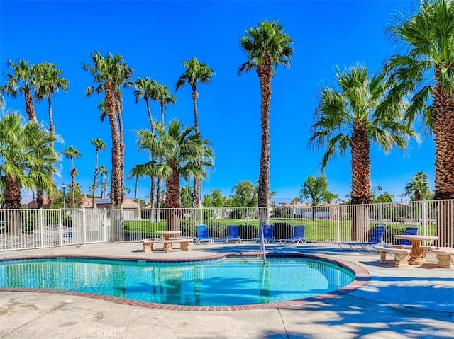 view of swimming pool featuring a patio