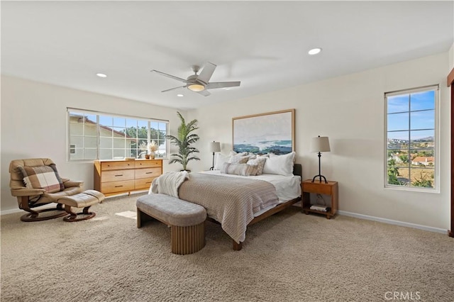 bedroom featuring ceiling fan and carpet flooring