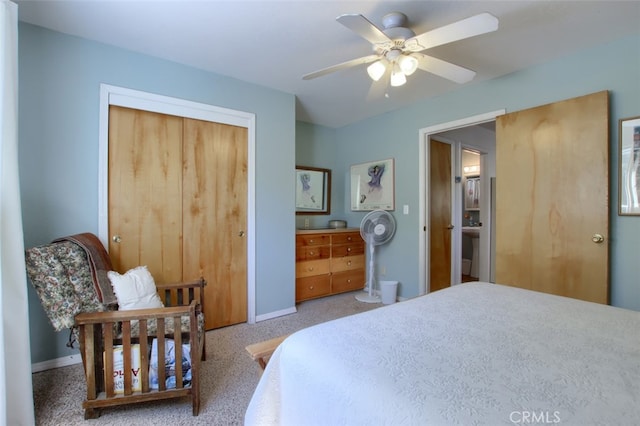 bedroom featuring ceiling fan and carpet floors