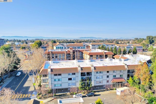 drone / aerial view featuring a mountain view