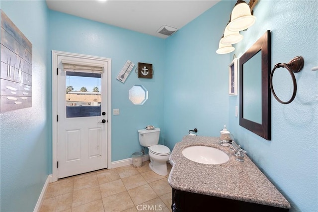 bathroom featuring toilet, tile patterned flooring, and vanity