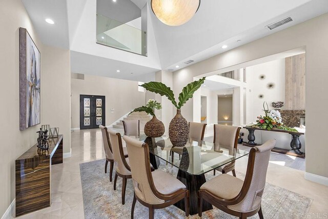 1107 Majestad Ln, Chula Vista, CA 91910 - dining area featuring baseboards, visible vents, stairs, and recessed lighting
