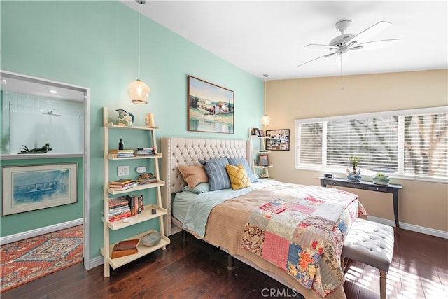 bedroom featuring ceiling fan and dark hardwood / wood-style floors