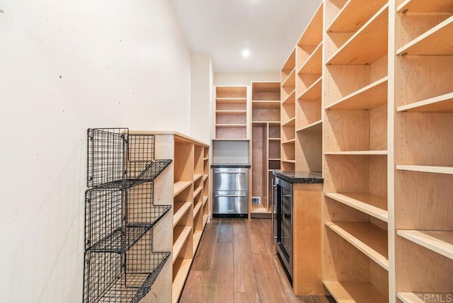 spacious closet with dark wood-type flooring