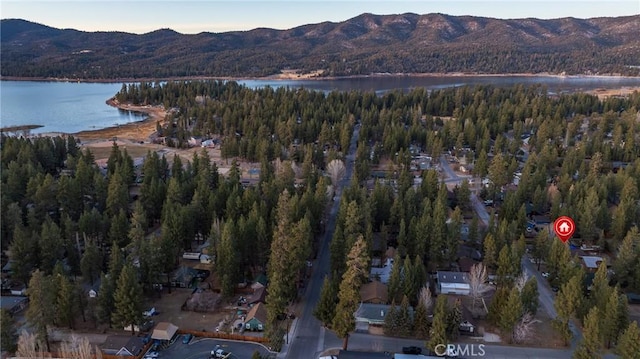 aerial view with a water and mountain view