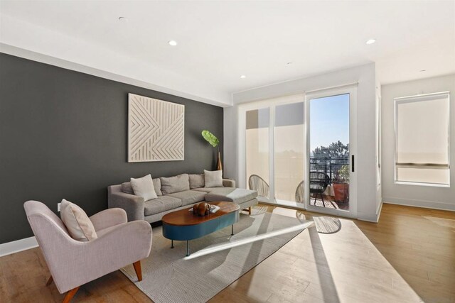 living room with light hardwood / wood-style flooring