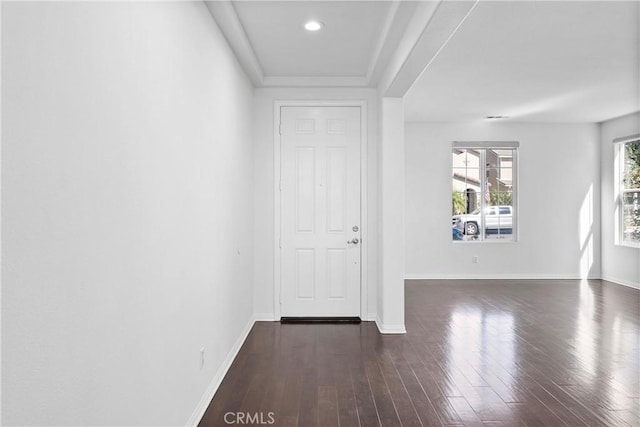 foyer entrance with dark wood-type flooring