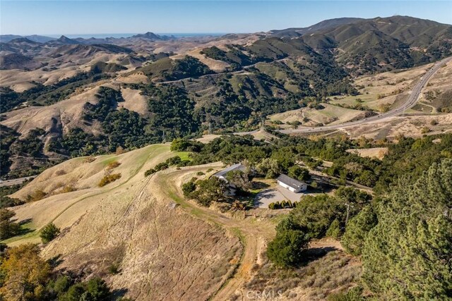 birds eye view of property with a mountain view