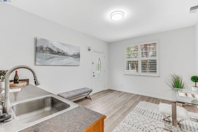 interior space featuring light wood-type flooring and sink