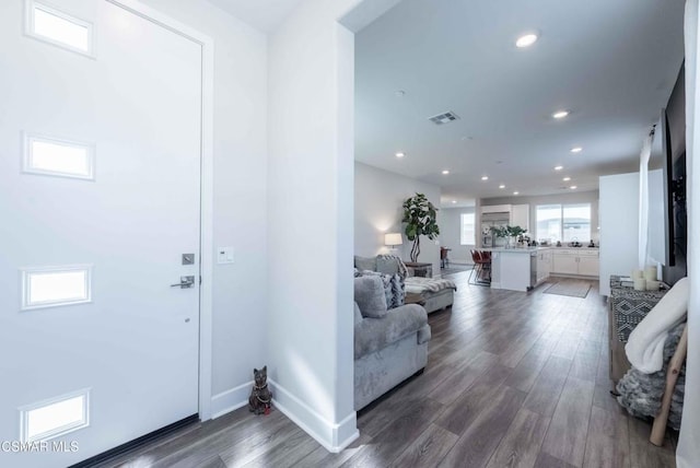 foyer featuring dark hardwood / wood-style flooring