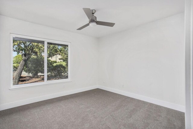 spare room with ceiling fan and carpet flooring