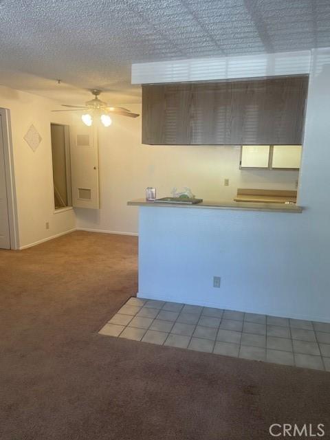 unfurnished room with ceiling fan and carpet