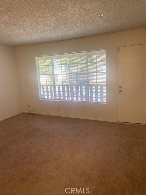 empty room featuring a textured ceiling and carpet flooring