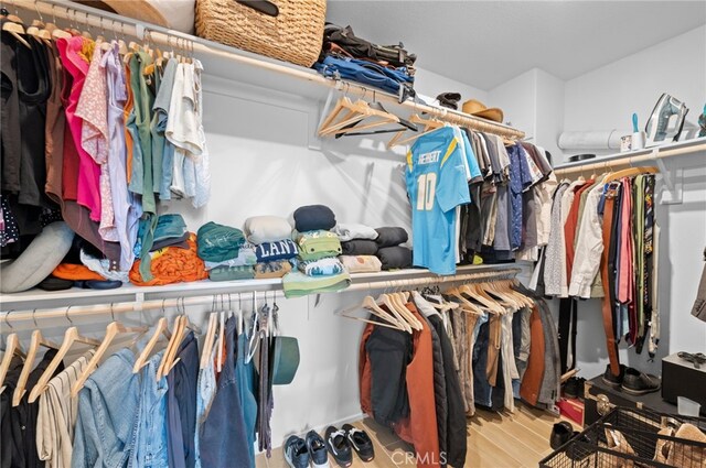 walk in closet featuring light hardwood / wood-style floors