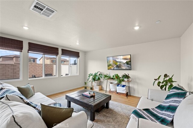 living room featuring light wood-type flooring