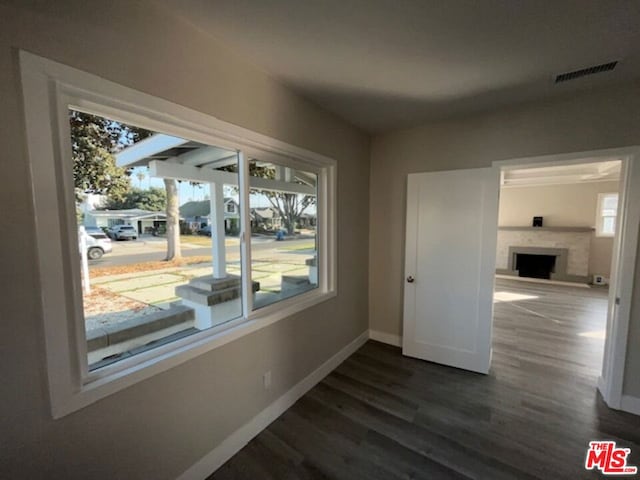 unfurnished room with dark hardwood / wood-style floors and a wealth of natural light