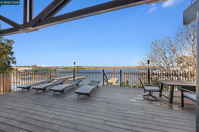 wooden terrace with a water view