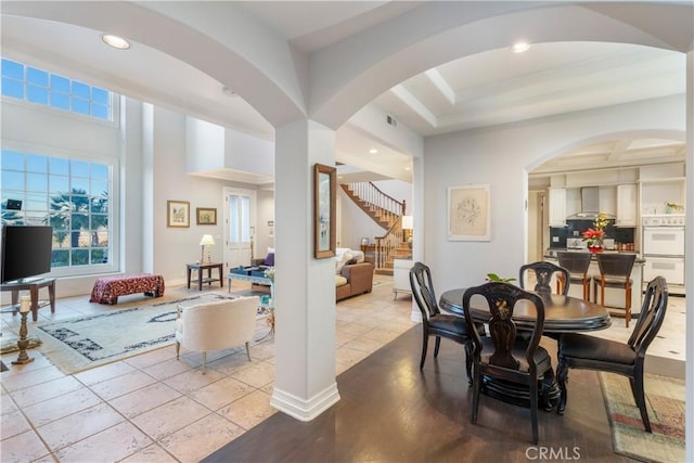 dining area featuring light tile patterned floors