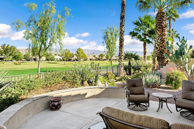 view of patio featuring a mountain view