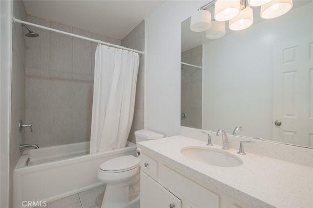 full bathroom featuring toilet, vanity, shower / bath combo, and tile patterned floors