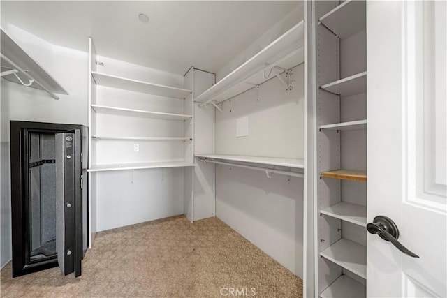 spacious closet featuring light carpet