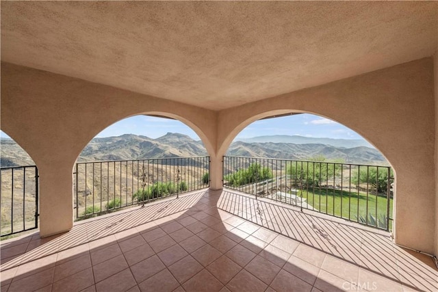 view of patio featuring a mountain view