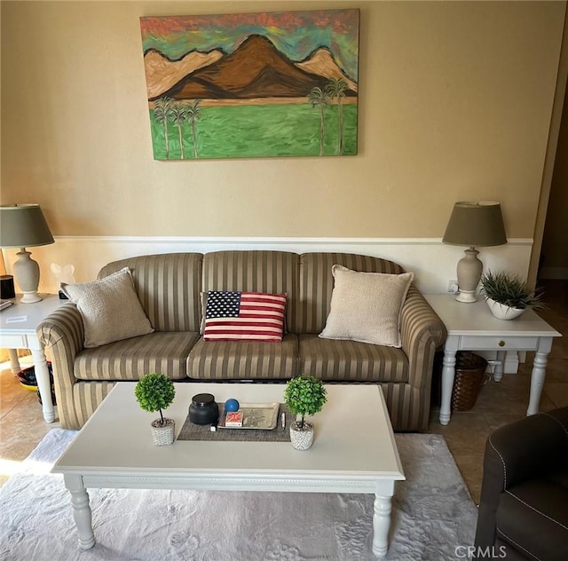 living room featuring tile patterned floors