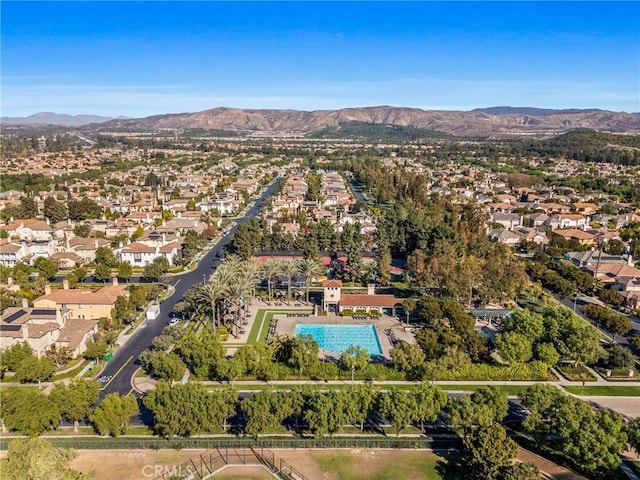 bird's eye view featuring a residential view and a mountain view