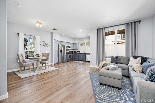 living room featuring light hardwood / wood-style flooring