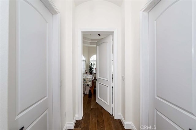 corridor featuring dark hardwood / wood-style flooring