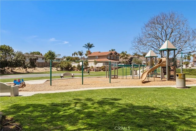 view of jungle gym with a yard