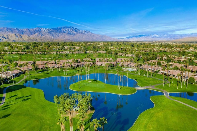 bird's eye view featuring a water and mountain view