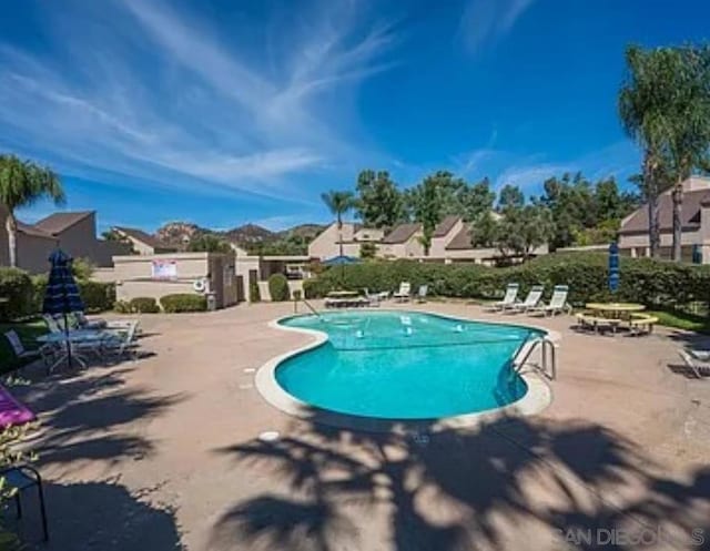 view of swimming pool featuring a patio