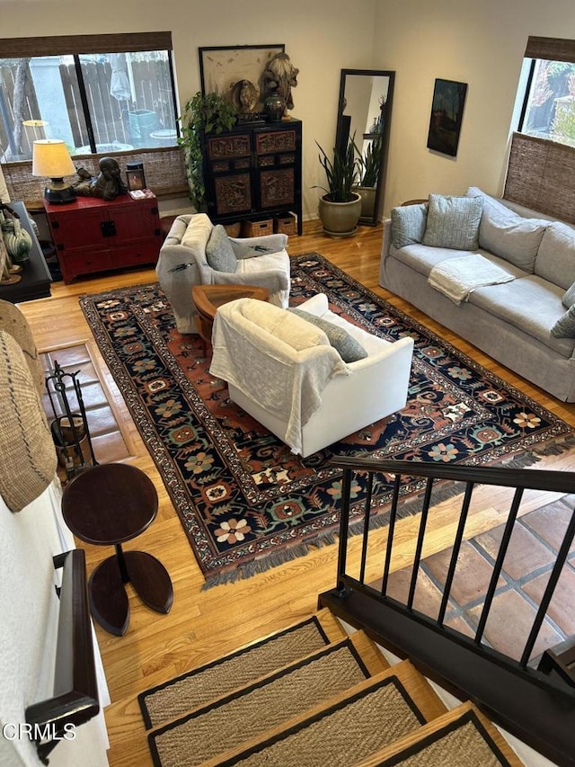 living room with hardwood / wood-style flooring