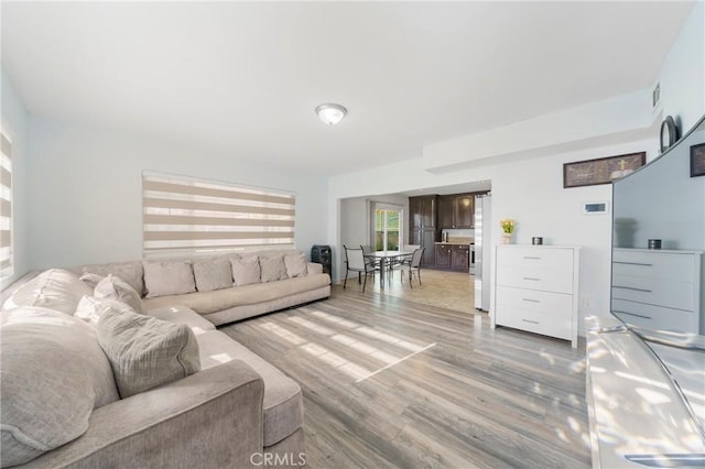 living room with light hardwood / wood-style flooring