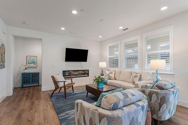 living room with hardwood / wood-style flooring