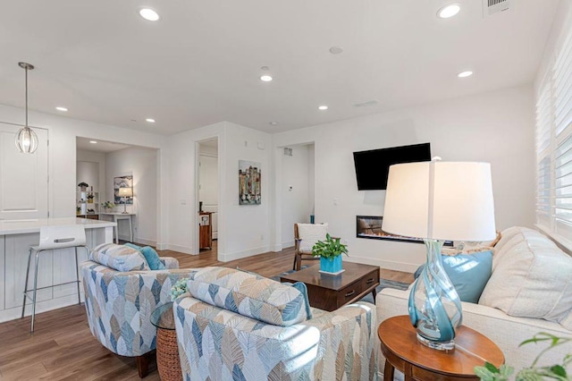 living room with light wood-type flooring